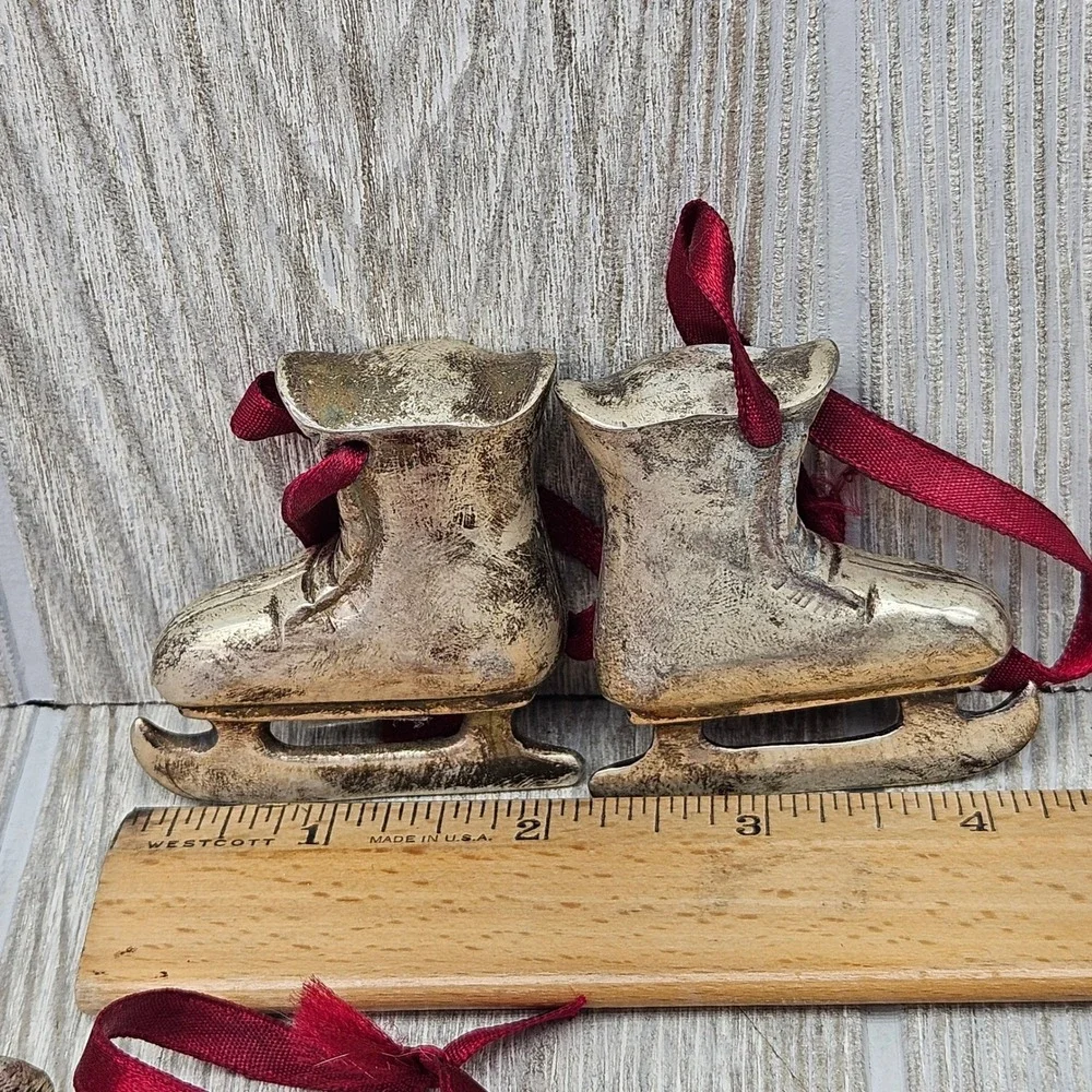 Restoration Hardware Metal Ice Skate Christmas Ornaments Set of 5 Silver Plate